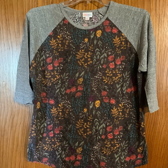 LulaRoe brown print gray sleeves Top XL - Picture 1 of 3